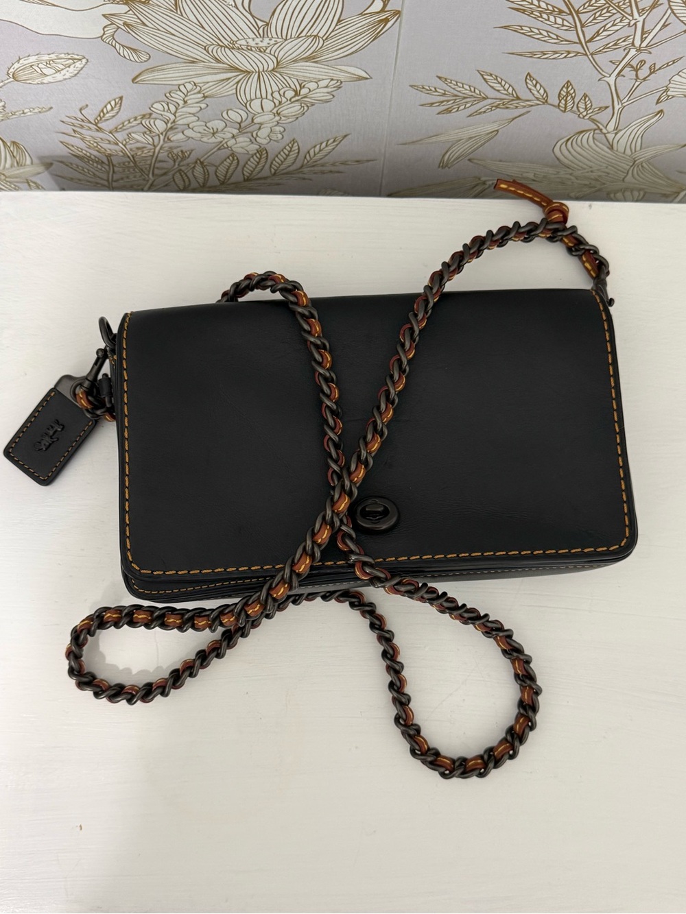 Coach Dinky Black Leather Crossbody with Braided Strap and kiss lock pouch